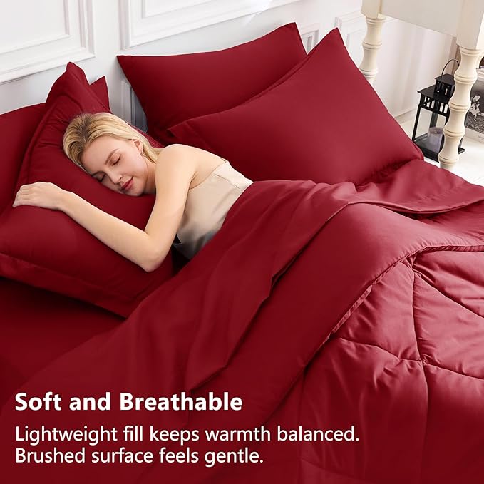 CozyLux Queen Comforter Set Dark Red - Image 3
