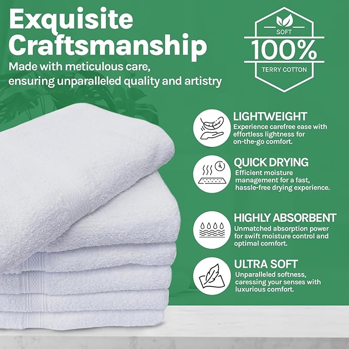 Towels N More 12 Pack 20x40 White Gym Towels, Small Bath Towels - Image 2