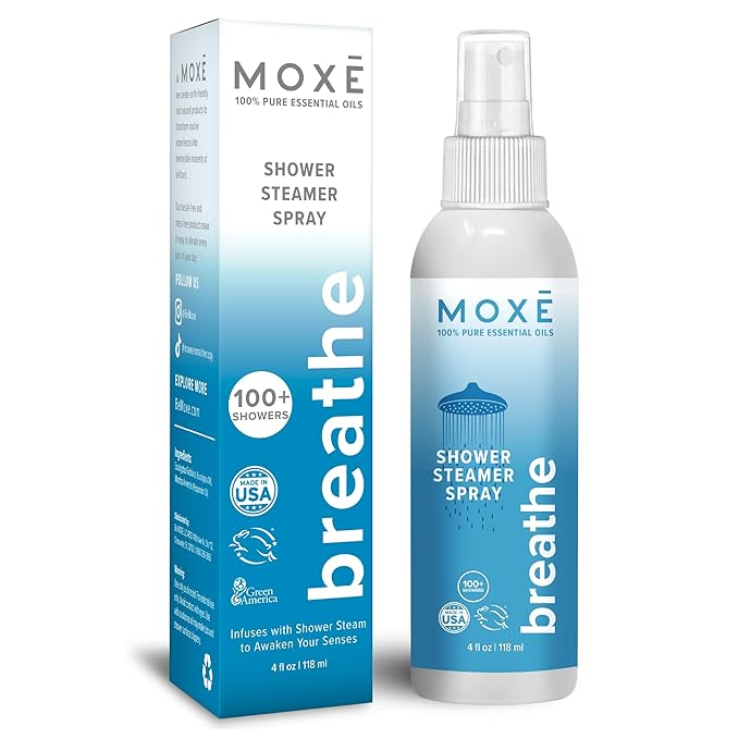 MOXE Breathe Shower Mist, Eucalyptus and Peppermint, Spa Steam Spray, Certified by MOXE