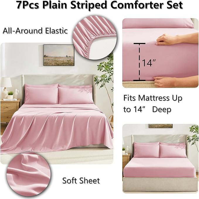 CozyLux Queen Comforter Set Pink, 7 Pieces Bed in a Bag, All Season Bedding Sets - Image 5