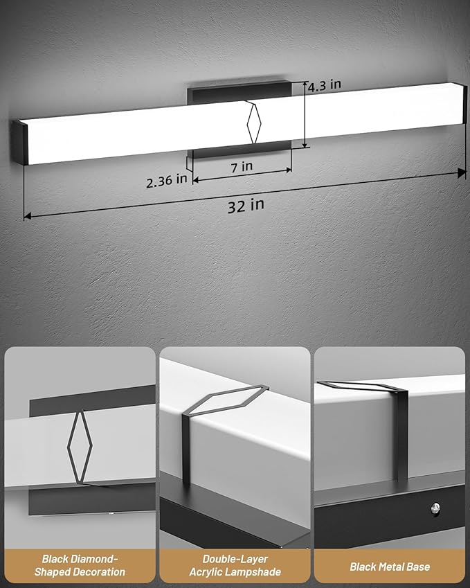 Modern Bathroom Light Fixtures, 32inch Dimmable Bathroom Vanity Lights Over - Image 4