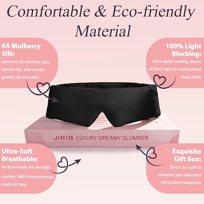 Silk Sleep Eye Mask for Side Sleeper Men Women, Eye Mask Sleeping 100% 22 Momme - Image 4