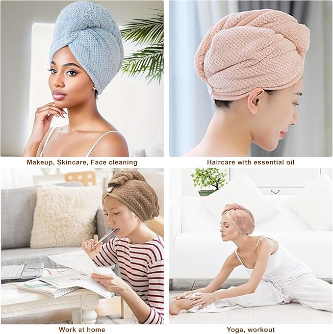 Soft Microfiber Hair Drying Towel Wrap, 5 Pack Elastic Hair Turbans - Image 7