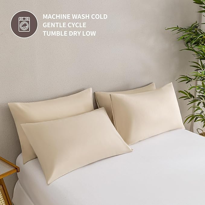 MINIPANDA Beige Pillow Cases Standard Size Set of 4 - Image 6