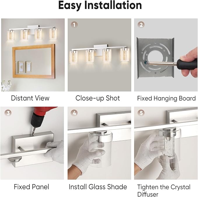 LED Modern Bathroom Light Fixtures Over Mirror, 4-Light Brushed Nickel Vanity - Image 6
