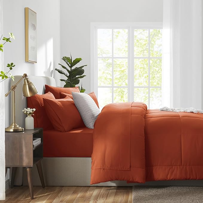 CozyLux King Size Comforter Set Terracotta, 7 Pieces Bed in a Bag, Burnt Orange - Image 9