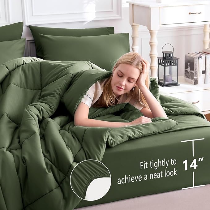 CozyLux Full Size Comforter Sets Olive Green, 7 Pieces Bed in a Bag, All Season - Image 5