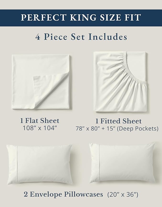 LANE LINEN 100% Organic Cotton King Bed Set, 4-Piece Cotton Bed Sheets - Image 4