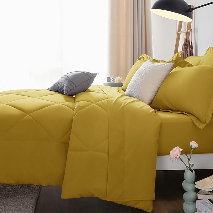 CozyLux King Size Comforter Set Mustard Yellow - Image 9