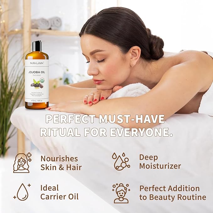 MAYJAM Jojoba Oil Organic USDA Certified 16 Oz, 100% Pure & Natural Jojoba Oils - Image 4
