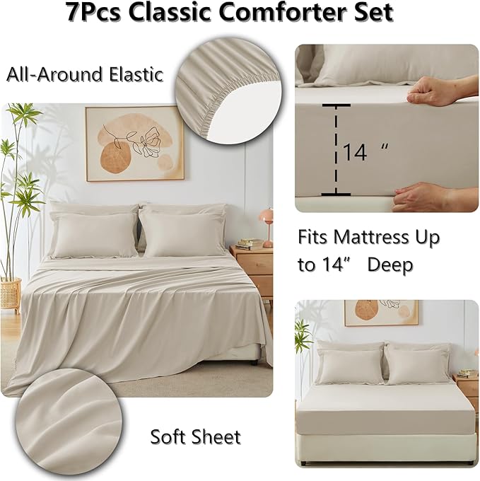 CozyLux Queen Comforter Set Oatmeal - Image 5