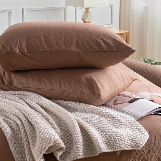 NEXHOME PRO Duvet Cover Set 100% Washed Cotton Super King 108"x98", Organic - Image 6