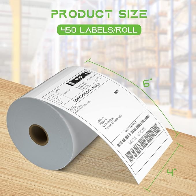 MFLABEL 4x6 Direct Thermal Shipping Labels - 12 Rolls of 450 Labels/Roll, Compatible with Zebra 2844/ZP450/ZP500/ZP505, USPS/FedEx/UPS/Amazon Shipping, Smudge-Resistant & Permanent Adhesive