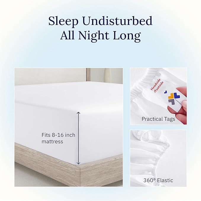 California Design Den King Size Fitted Sheet White, 100% Cotton 400 Thread - Image 6