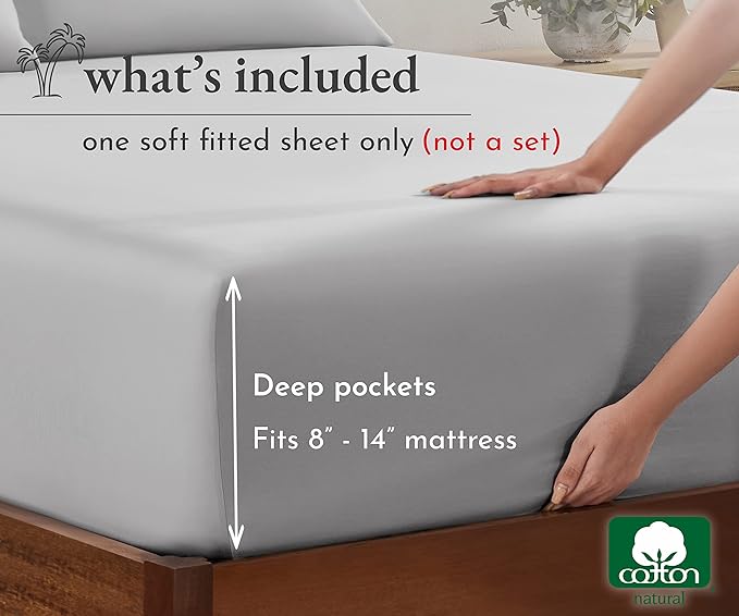 California Design Den King Fitted Sheet Deep Pocket, Soft 100% Cotton Sateen - Image 4