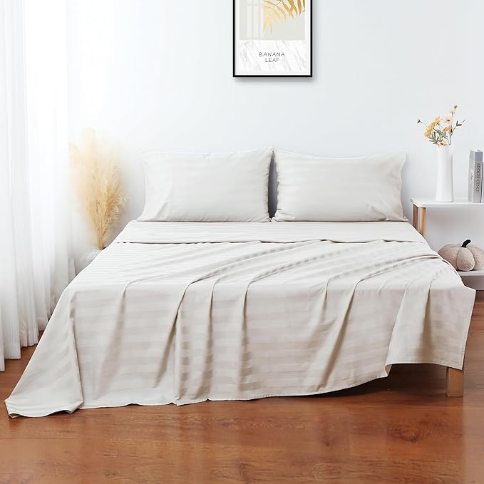 Flat Sheet Only King Size, 400 TC 100% Egyptian Cotton Flat Sheet Striped - Image 4