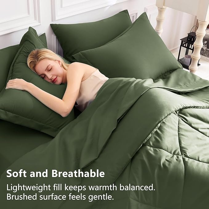 CozyLux Full Size Comforter Sets Olive Green - Image 6