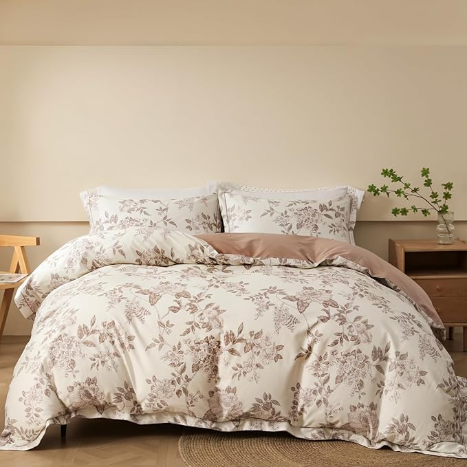 Duvet Cover Set Twin Size Floral Pattern 600 Thread Count Ultra Soft 100% Long by OAITE