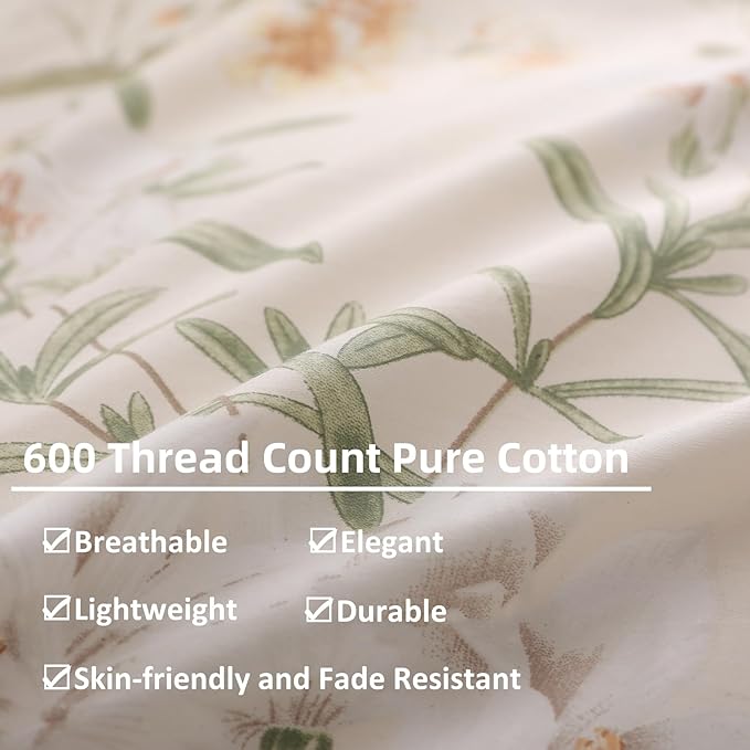 OAITE Duvet Cover Set Queen Size Floral Pattern 600 Thread Count Ultra Soft - Image 4