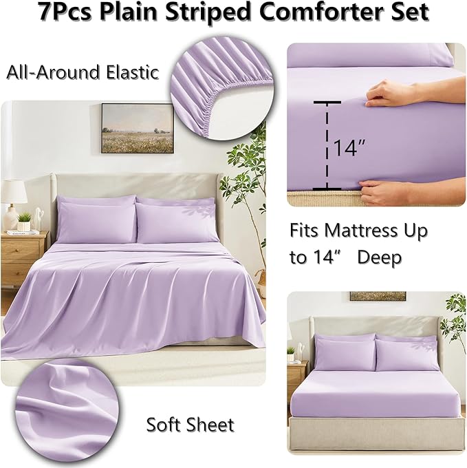 CozyLux King Size Comforter Set Lavender, 7 Pieces Bed in a Bag, Light Purple - Image 5