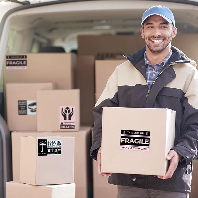 MUNBYN 4"x6" Pink Direct Thermal Shipping Labels, Commercial Grade Permanent Adhesive Fanfold Mailing Postage Label Paper for Thermal Printers and Packages, 500 Sheets per Stack