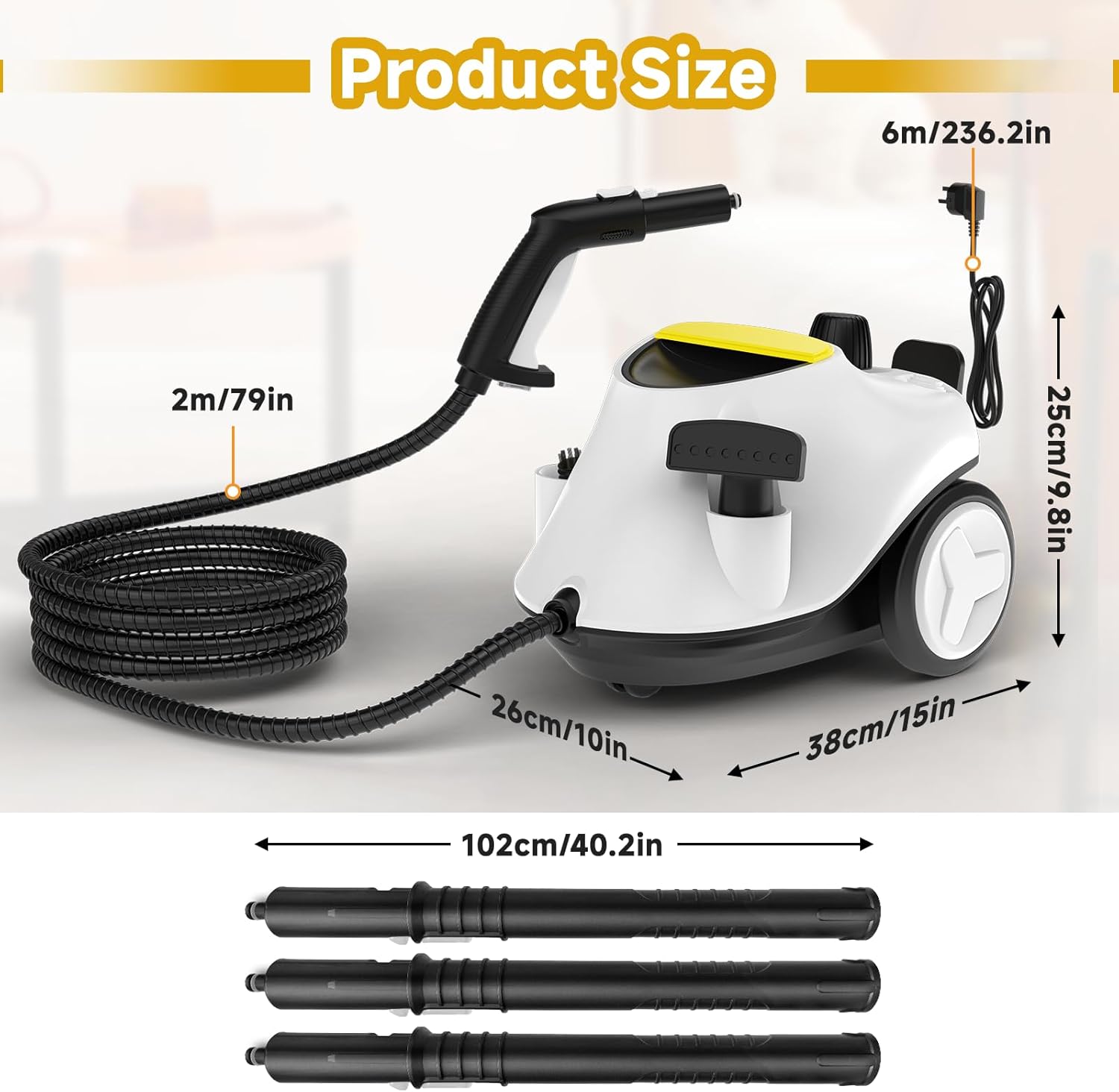 Steam Cleaner, Multipurpose Portable Canister Steamer，Portable Steam Cleaner with 27Accessories, 3 Minutes Fast Heating，for Floors, Windows,Mirrors,kitchens, Glass,Grout and Cars (White)