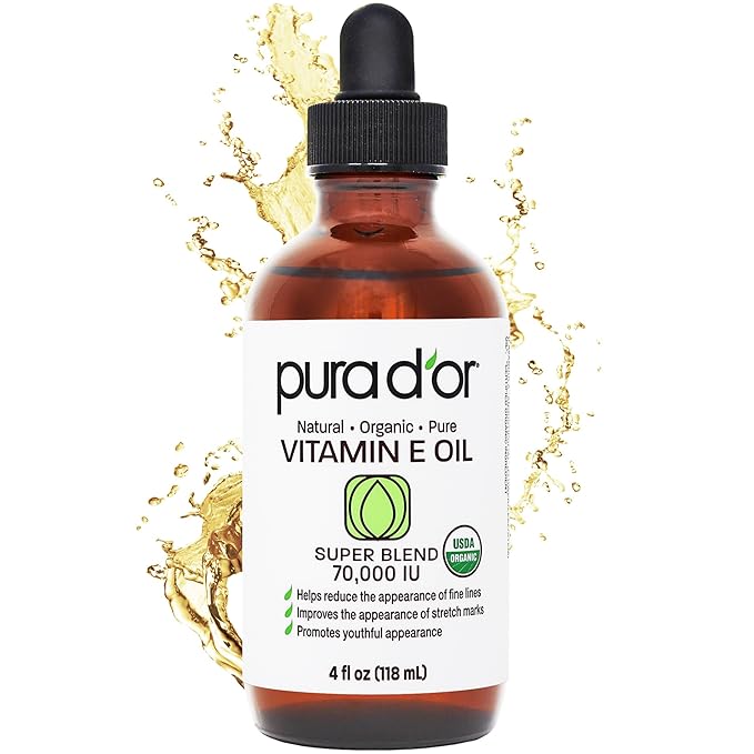 PURA D'OR 4 Oz Organic Vitamin E Oil 70, 000 IU, USDA Certified Face, Hair & by PURADOR