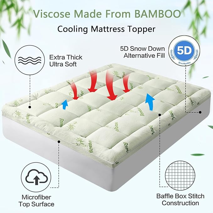 PATSBA Premium Viscose Made from Bamboo Short Queen RV Size Mattress Topper - Image 2