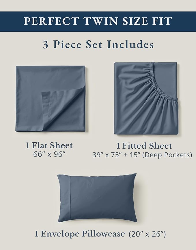 LANE LINEN 100% Organic Cotton Twin Bed Sheet Set, Luxury Hotel Style Fade - Image 4