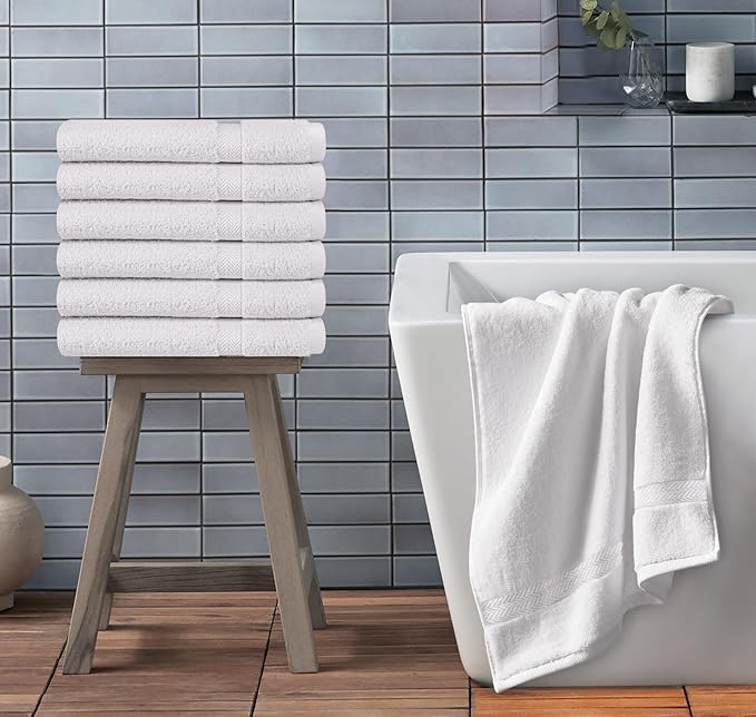 Towel and Linen Mart 100% Cotton White 6 Pack Medium Bath Towel Set, Quick Dry - Image 5