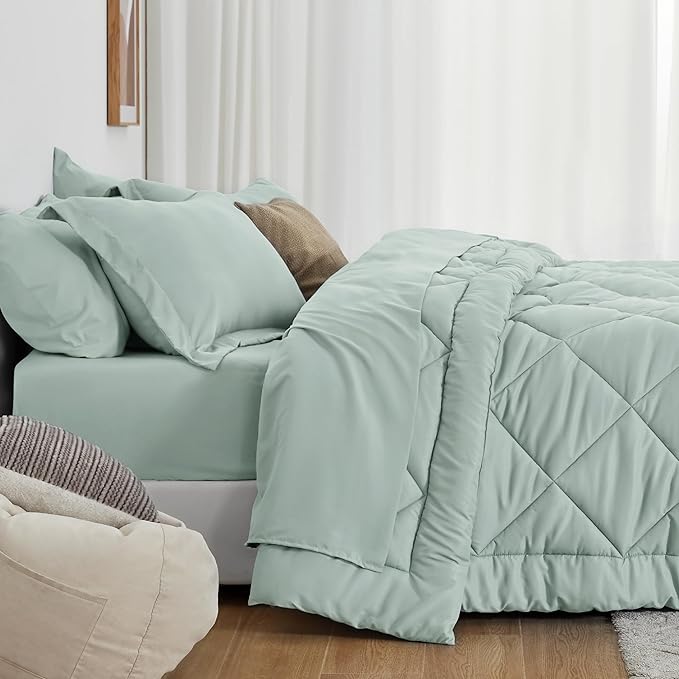 Love's cabin Queen Comforter Set Aqua, 7 Pieces Queen Bed in a Bag, All Season - Image 3
