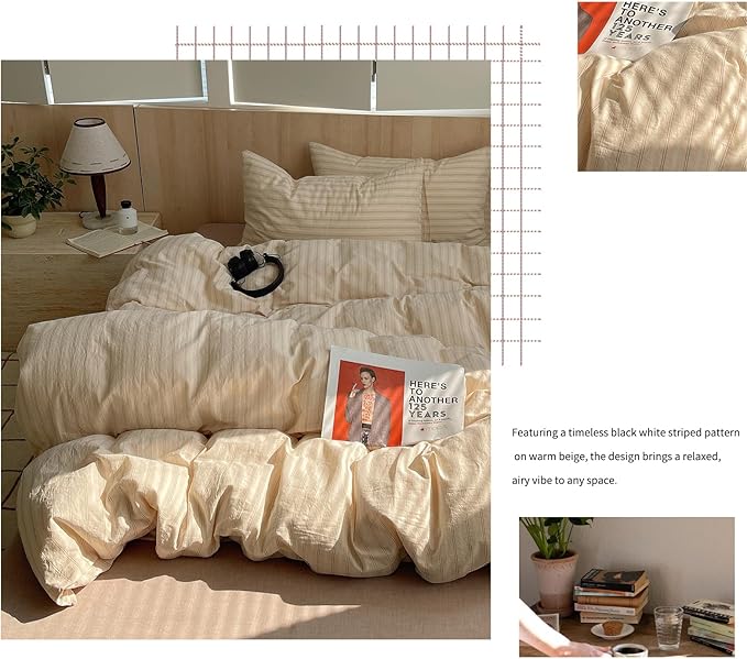 mixinni Retro Striped Duvet Cover Set Twin XL Size - Image 8
