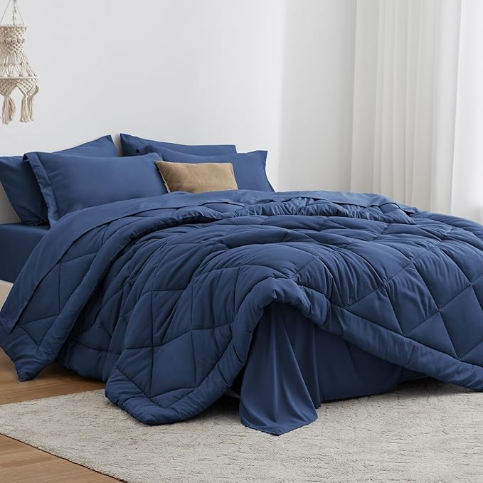 Love's cabin California King Comforter Set Dark Blue, 7 Pieces California King by Lovescabin