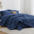 Love's cabin Queen Comforter Set Dark Blue, 7 Pieces Queen Bed in a Bag by Lovescabin