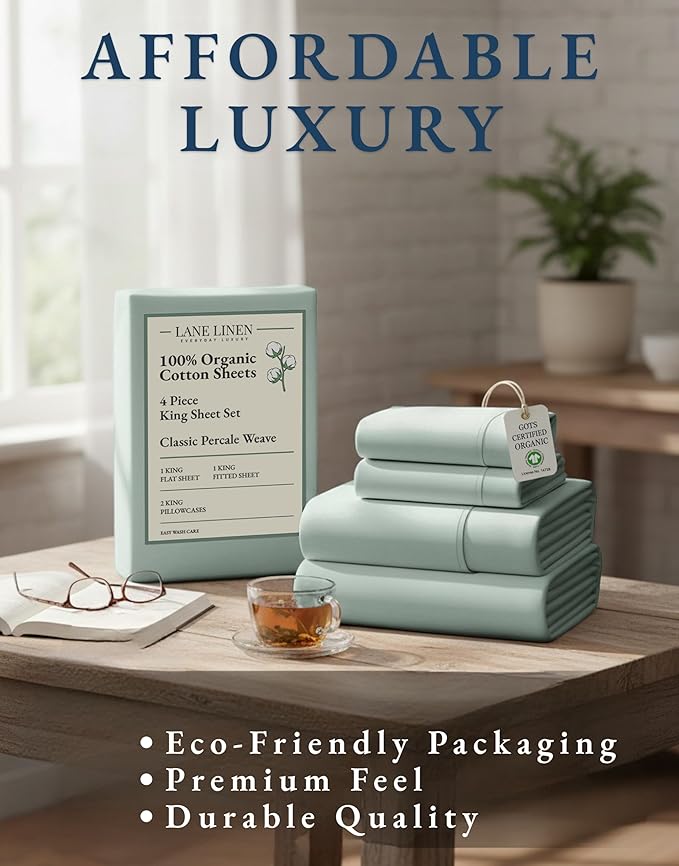 LANE LINEN 100% Organic Cotton Sheets King Size, Eco Friendly Naturally - Image 8