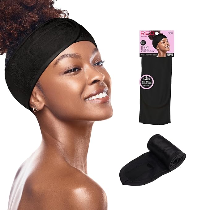 Red by Kiss Spa Headband for Washing Face, Adjustable Velcro Wrap Facial Makeup by REDbyKISS
