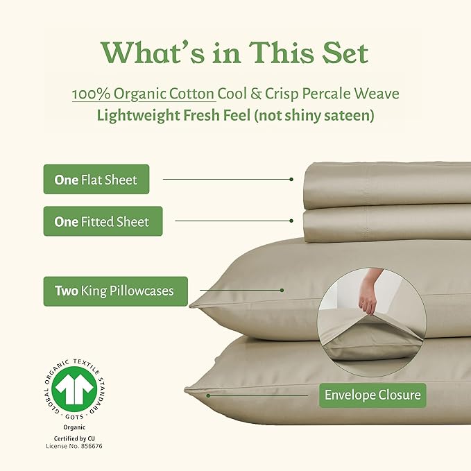 California Design Den Soft 100% Cotton Percale Sheets King Size Set - Image 4