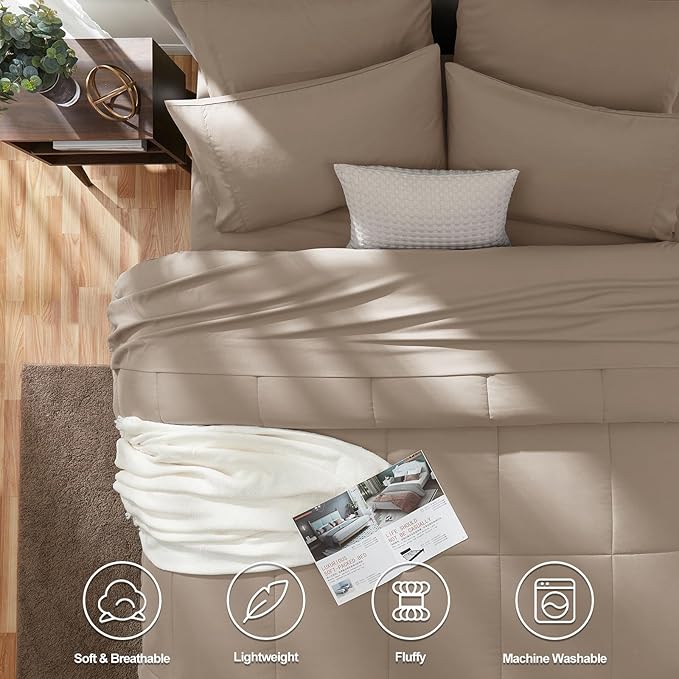 CozyLux Queen Comforter Set Khaki, 7 Pieces Bed in a Bag, Khaki Comforters - Image 2