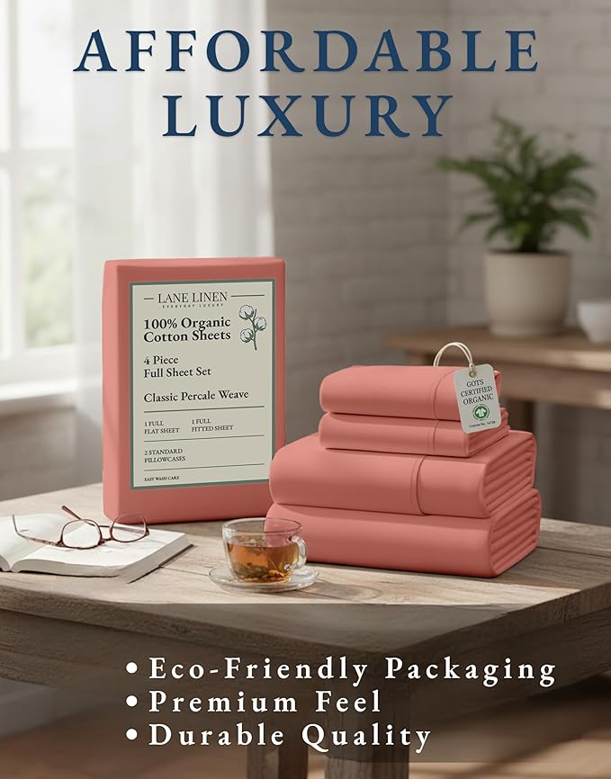 LANE LINEN 100% Organic Cotton Full Sheets Set, 4-Piece Pure Organic Cotton - Image 8