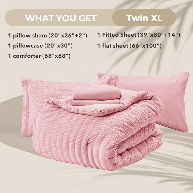 HYMOKEGE Pink Twin XL Comforter Set Seersucker 5 Pieces, All Season Luxury Bed - Image 5