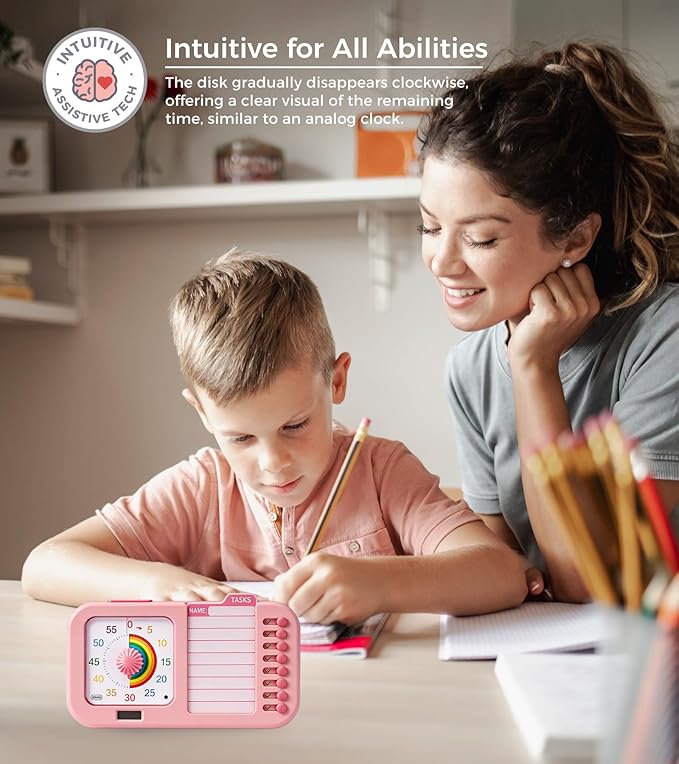 3-in-1 Visual ADHD Timer for Kids & Adults with Planning Board, Task Timer, Chore Chart & Visual Schedule Planner, Autism & ADHD Tools with Checklist for Homeschool Supplies, Home, School (Pink)