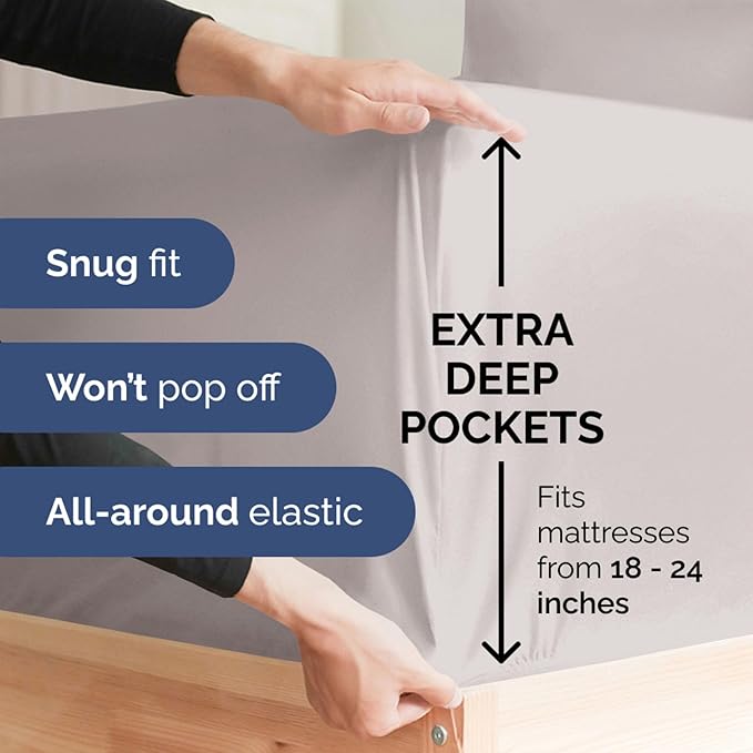 Extra Deep Twin 400 Thread Count Cotton Fitted Sheet - Image 2