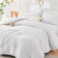 HYMOKEGE White Twin Comforter Set Seersucker 5 Pieces, All Season Luxury Bed in by HYMOKEGE