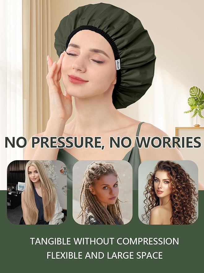 Years calm Shower Caps for Women Reusable Waterproof, Double Layer Waterproof - Image 8
