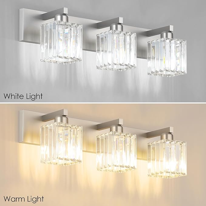 Aipsun Brushed Nickel Vanity Light Bathroom Lighting Fixtures 3 Light Crystal - Image 7