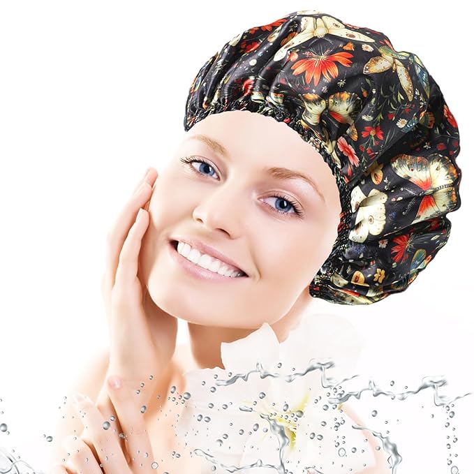 Shower Cap for Women, Double Layers Shower Caps Reusable Waterproof, Bathing - Image 2