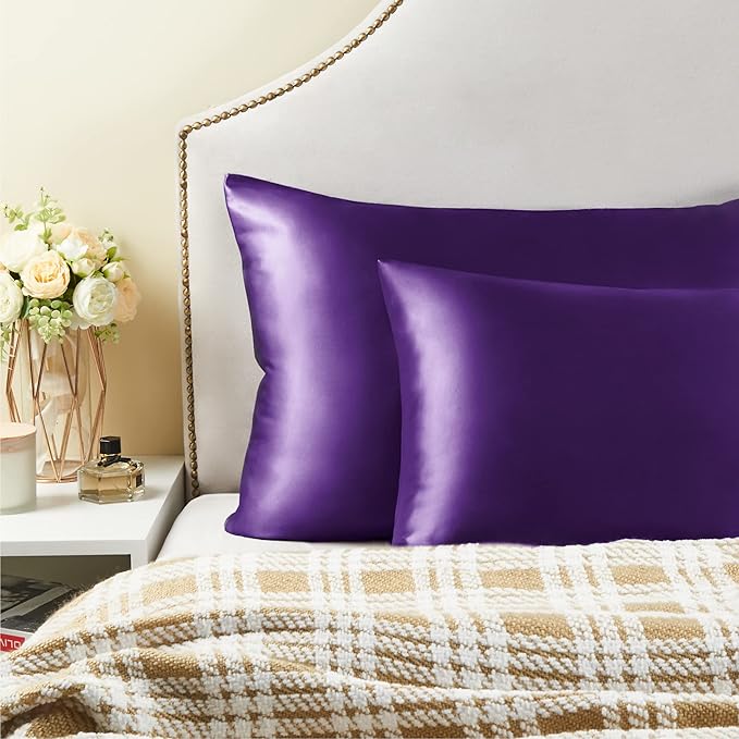 BEDELITE Satin Pillowcase with Zipper 2 Pack, Plum Purple Pillow Cases Standard - Image 6