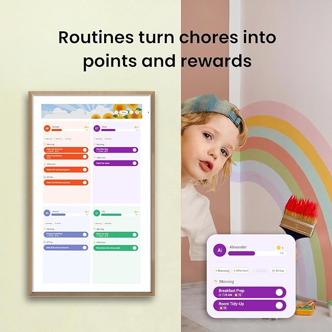 ApoloSign 21.5" Digital Calendar: Dual Mode Calendars with Google Play & Multi-calendar Sync, Electronic Planner & Chore Chart, Smart Touchscreen, Interactive Display for Family Schedules (Teak Wood, 21.5-inch)