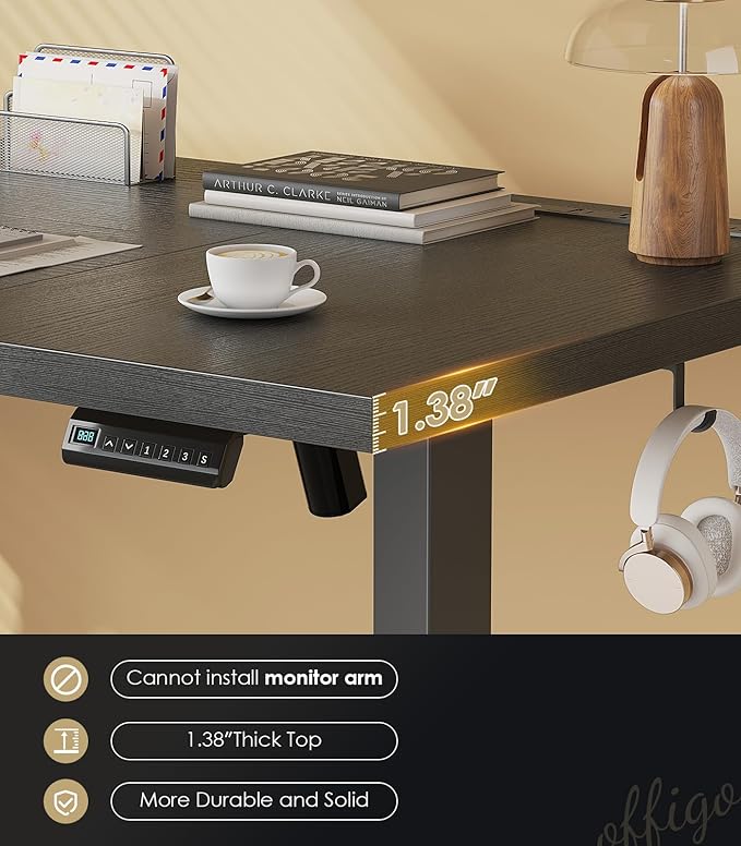 OffiGo 79 Inch Executive Electric Standing Desk, Height Adjustable Desk with Power Outlet & 1.38" Thick 3-Piece Desktop, Sit Stand Computer Desk for Home, Office, Conference Room, Black