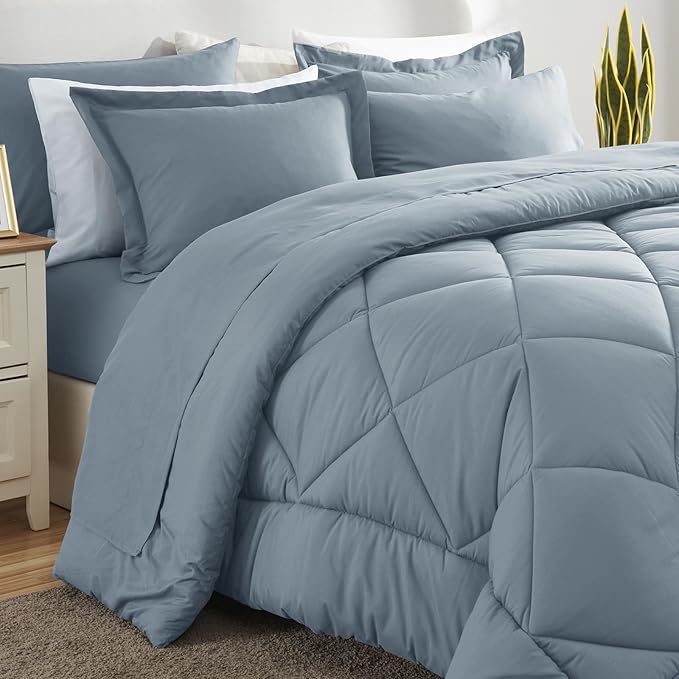 CozyLux Oversized Queen Comforter Set Dusty Blue, 7 Pieces Bed in a Bag - Image 8